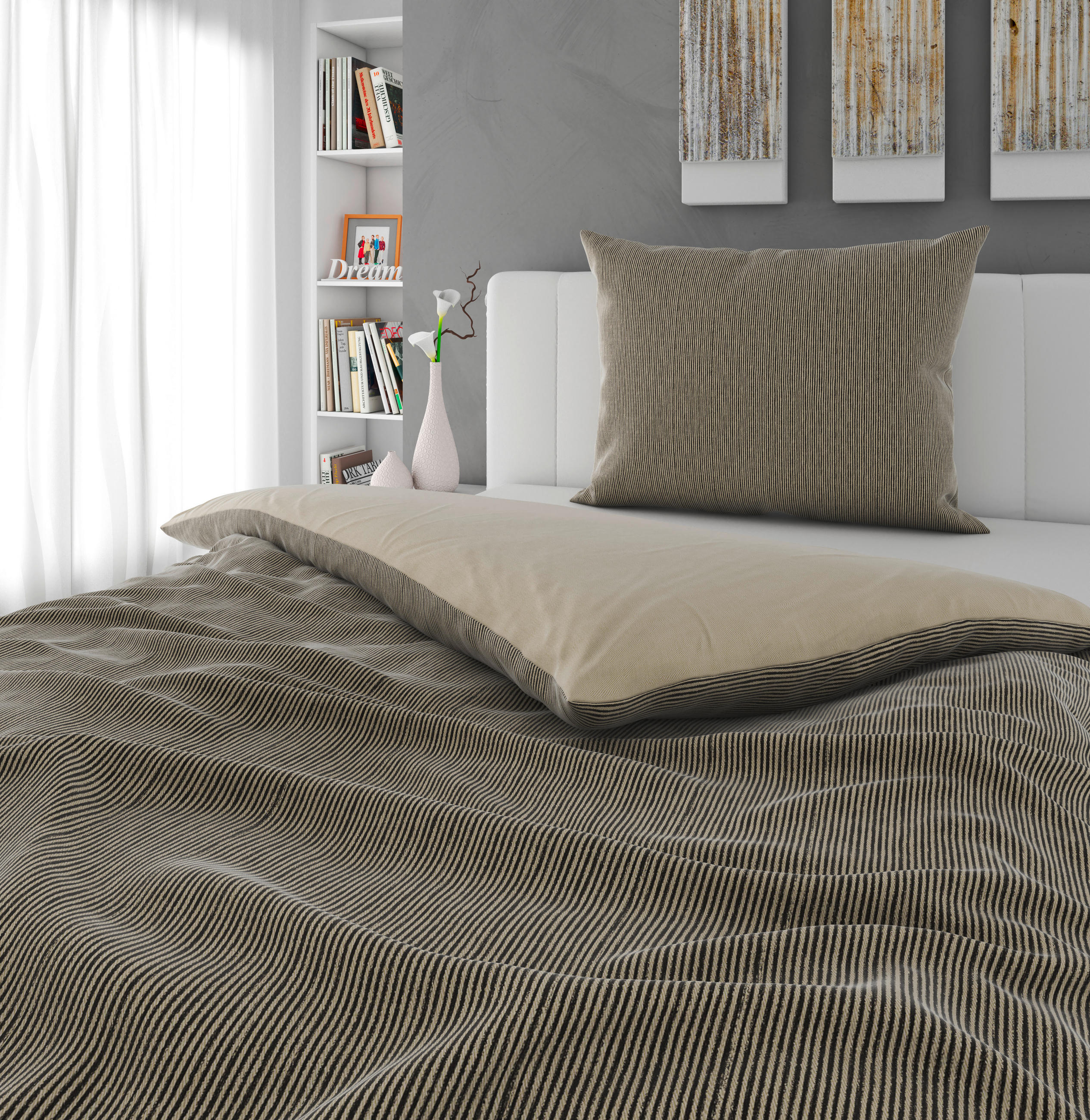 OBOJSTRANNÁ POSTEĽNÁ BIELIZEŇ, satén, sivohnedá, 140/200 cm - sivohnedá, textil (140/200cm) - Bio:Vio