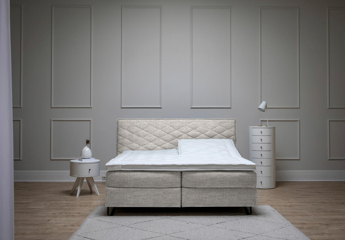 BOXSPRINGBETT 160/200 cm  in Hellgrau  - Hellgrau/Schwarz, KONVENTIONELL, Holz/Textil (160/200cm) - Sjöholm