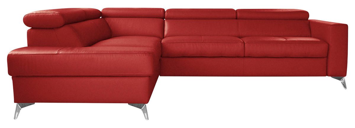 ECKSOFA MONDO Rot Echtleder Lederlook  - Chromfarben/Rot, Design, Leder/Textil (208/286cm) - Livetastic