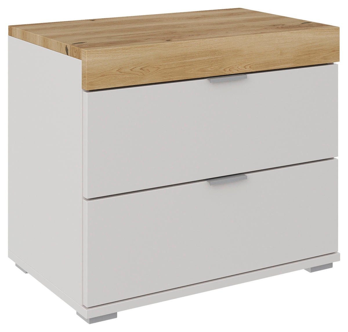 NOČNA OMARICA, masivno hrast barve hrasta, svetlo siva  - barve hrasta/barve aluminija, Moderno, kovina/umetna masa (55/48/37cm) - Dieter Knoll