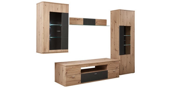 WOHNWAND in Graphitfarben, Eichefarben 290/200/55 cm - Eichefarben/Silberfarben, KONVENTIONELL, Holzwerkstoff/Kunststoff (290/200/55cm) - Xora