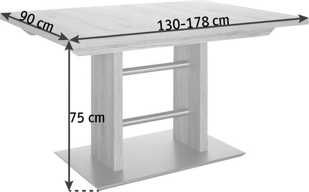 ESSTISCH Schwarz, Eiche Artisan rechteckig  ausziehbar, Gestellauswahl  - Schwarz/Eiche Artisan, MODERN, Holzwerkstoff/Metall (130-178/90/75cm) - Dieter Knoll