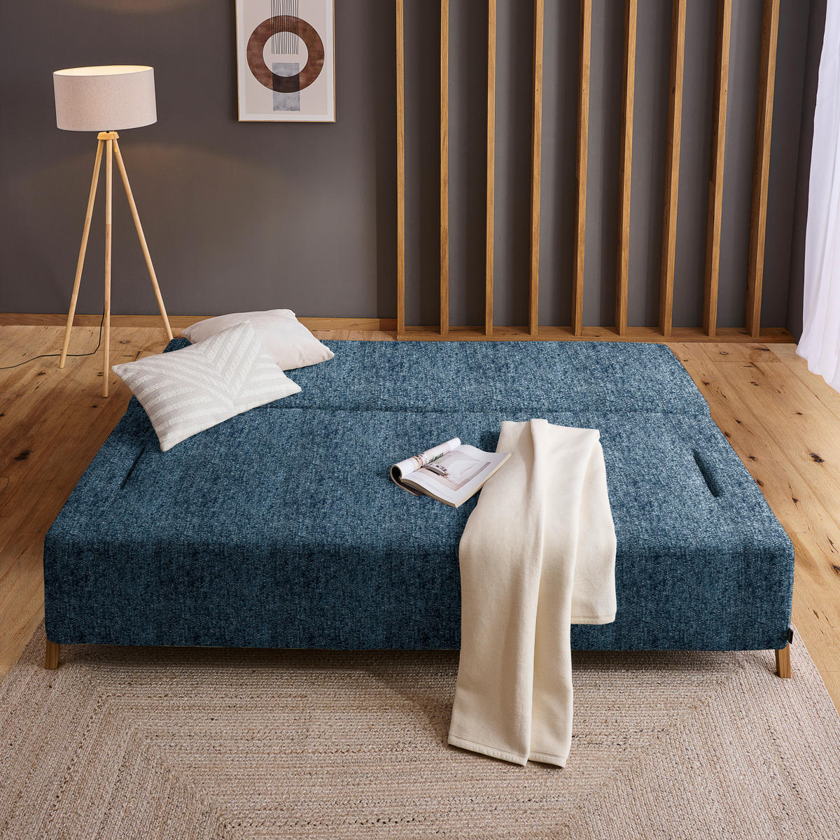 SCHLAFSOFA in Holz, Textil Blau  - Blau/Naturfarben, Design, Holz/Textil (211/88/102cm) - Niels Andersson