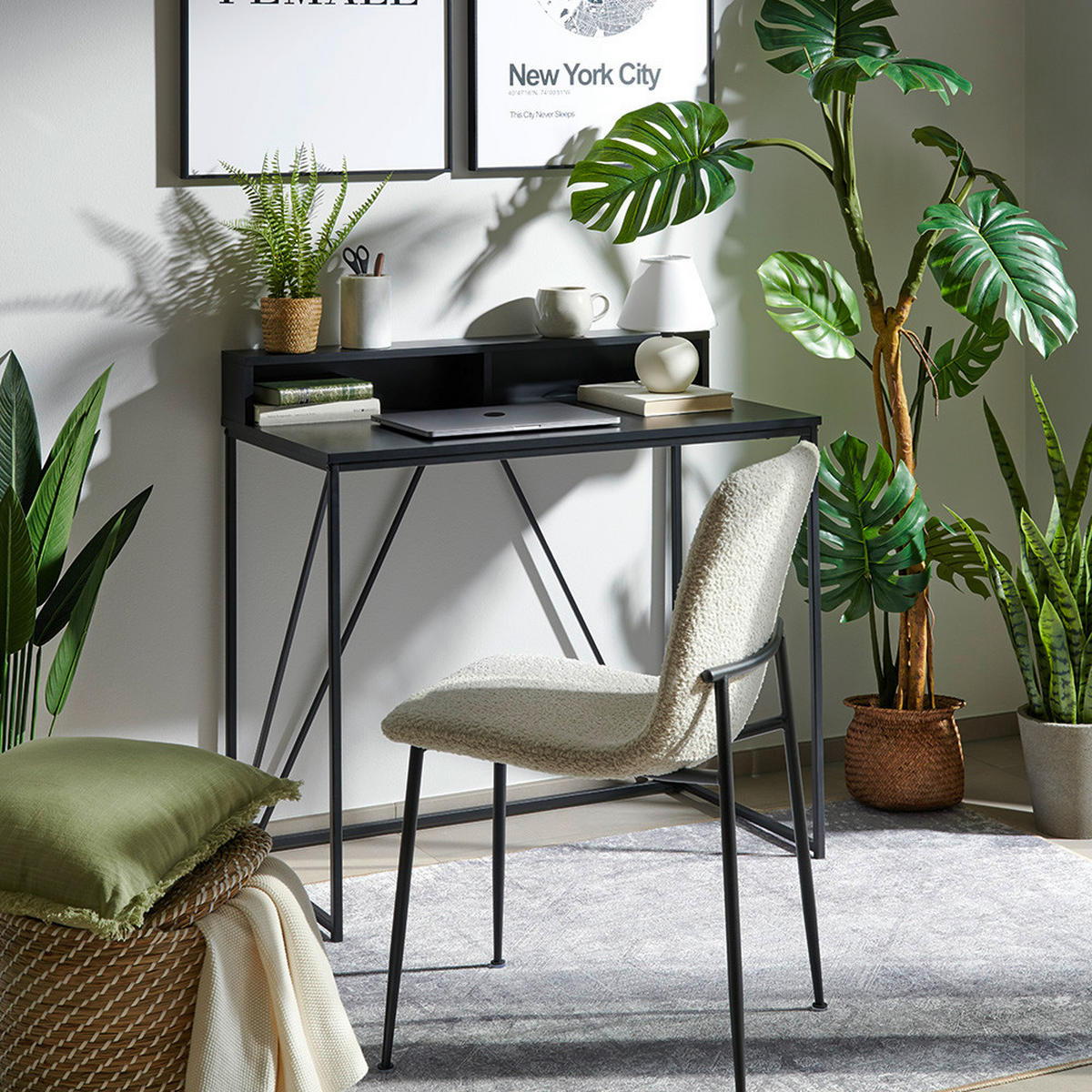 SKRIVBORD 91/50/87 cm  i svart  - svart, Modern, metall/trämaterial (91/50/87cm) - Best Price