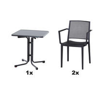 GARTENGARNITUR 3-teilig Stahl  - Anthrazit, Basics, Kunststoff/Metall (70/80/70cm) - Siena Garden