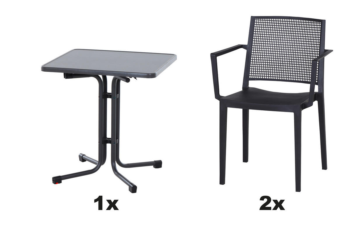 GARTENGARNITUR 3-teilig Stahl  - Anthrazit, Basics, Kunststoff/Metall (70/80/70cm) - Siena Garden