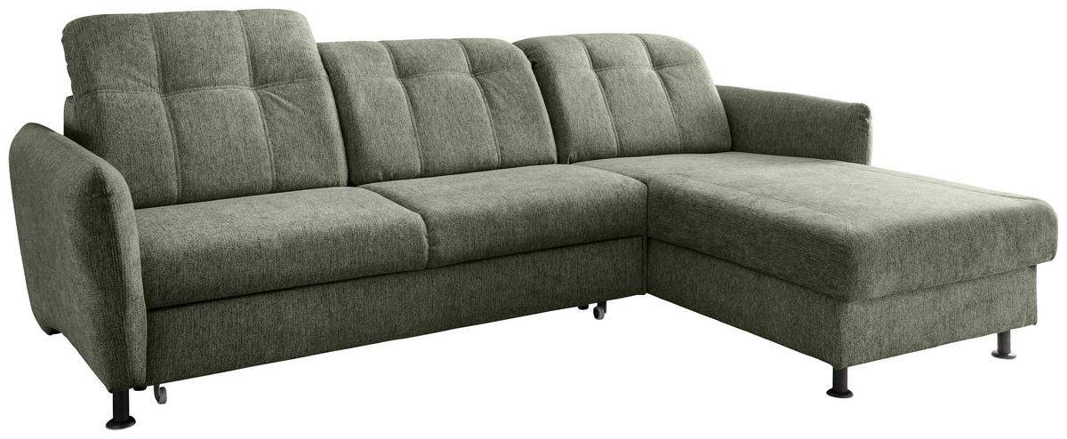 ECKSOFA in Chenille Grün  - Schwarz/Grün, Modern, Textil/Metall (267/184cm) - Livetastic