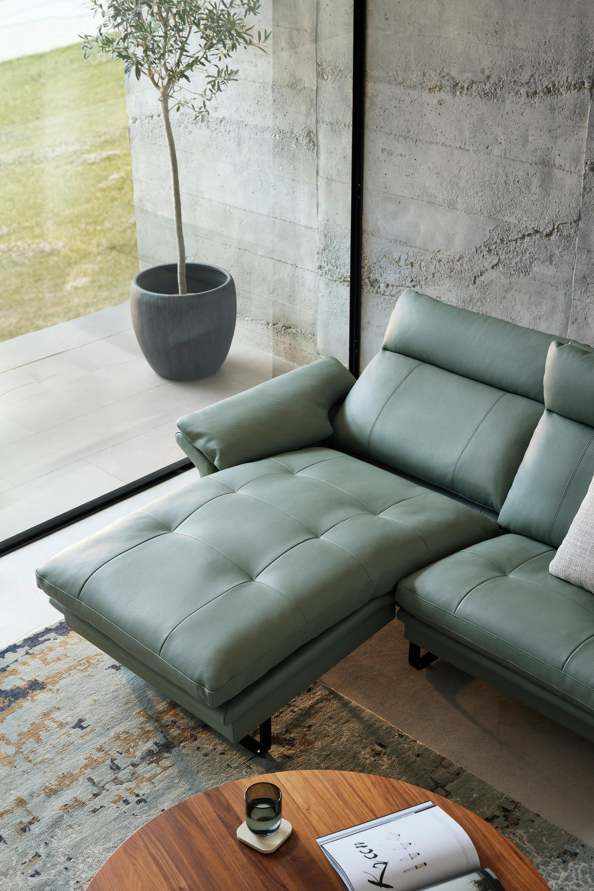 ECKSOFA Salbeigrün Echtleder  - Salbeigrün/Schwarz, KONVENTIONELL, Leder/Metall (148/277cm) - Erpo