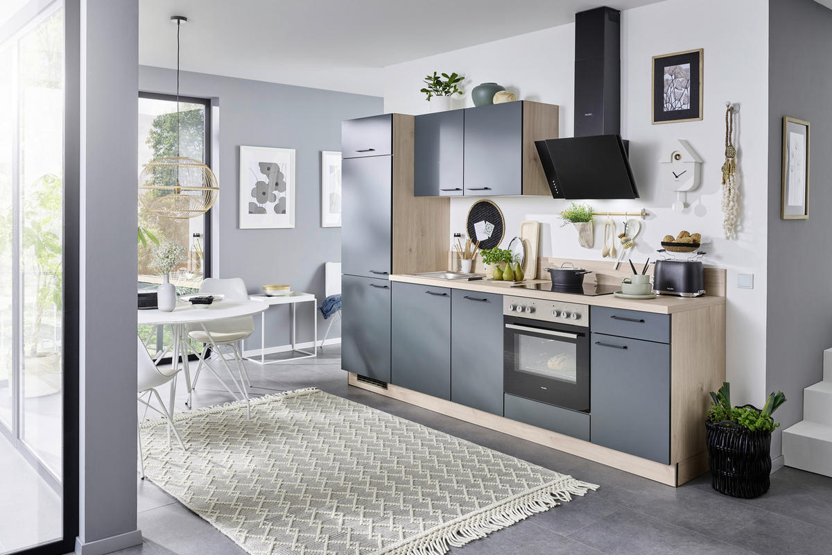 KÜCHENLEERBLOCK 270 cm   in Dunkelgrün, Wildeiche  - Wildeiche/Dunkelgrün, KONVENTIONELL, Holzwerkstoff/Metall (270cm) - Welnova