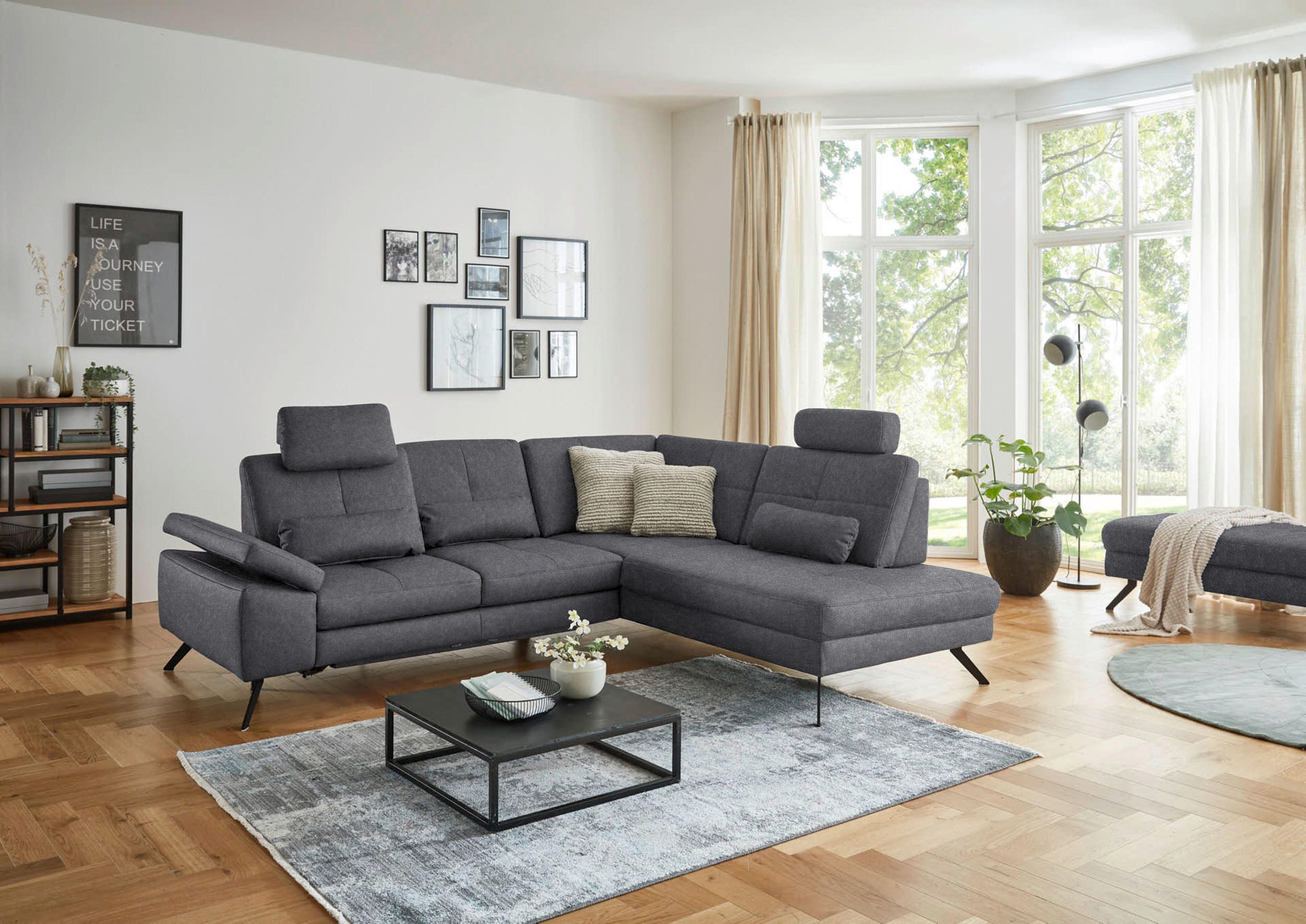 ECKSOFA in Lederlook, Mikrofaser Grau  - Schwarz/Grau, Design, Textil/Metall (261/220cm) - Beldomo System
