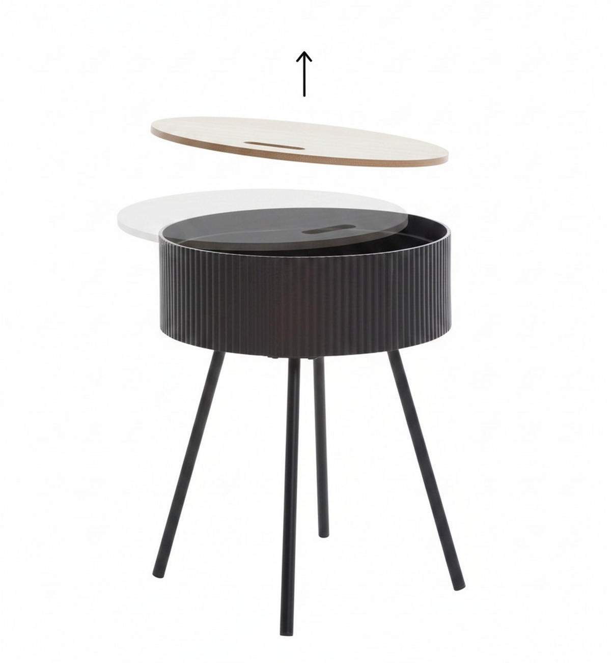BEISTELLTISCH 38/38/45 cm Naturfarben, Schwarz rund  - Schwarz/Naturfarben, LIFESTYLE, Holzwerkstoff/Metall (38/38/45cm) - Xora