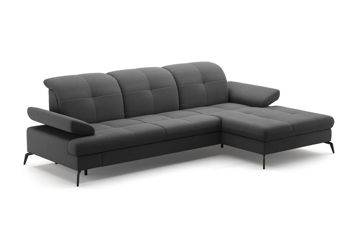 ECKSOFA in Flachgewebe Dunkelgrau  - Dunkelgrau/Schwarz, Konventionell, Textil/Metall (279/185cm) - Sit & More