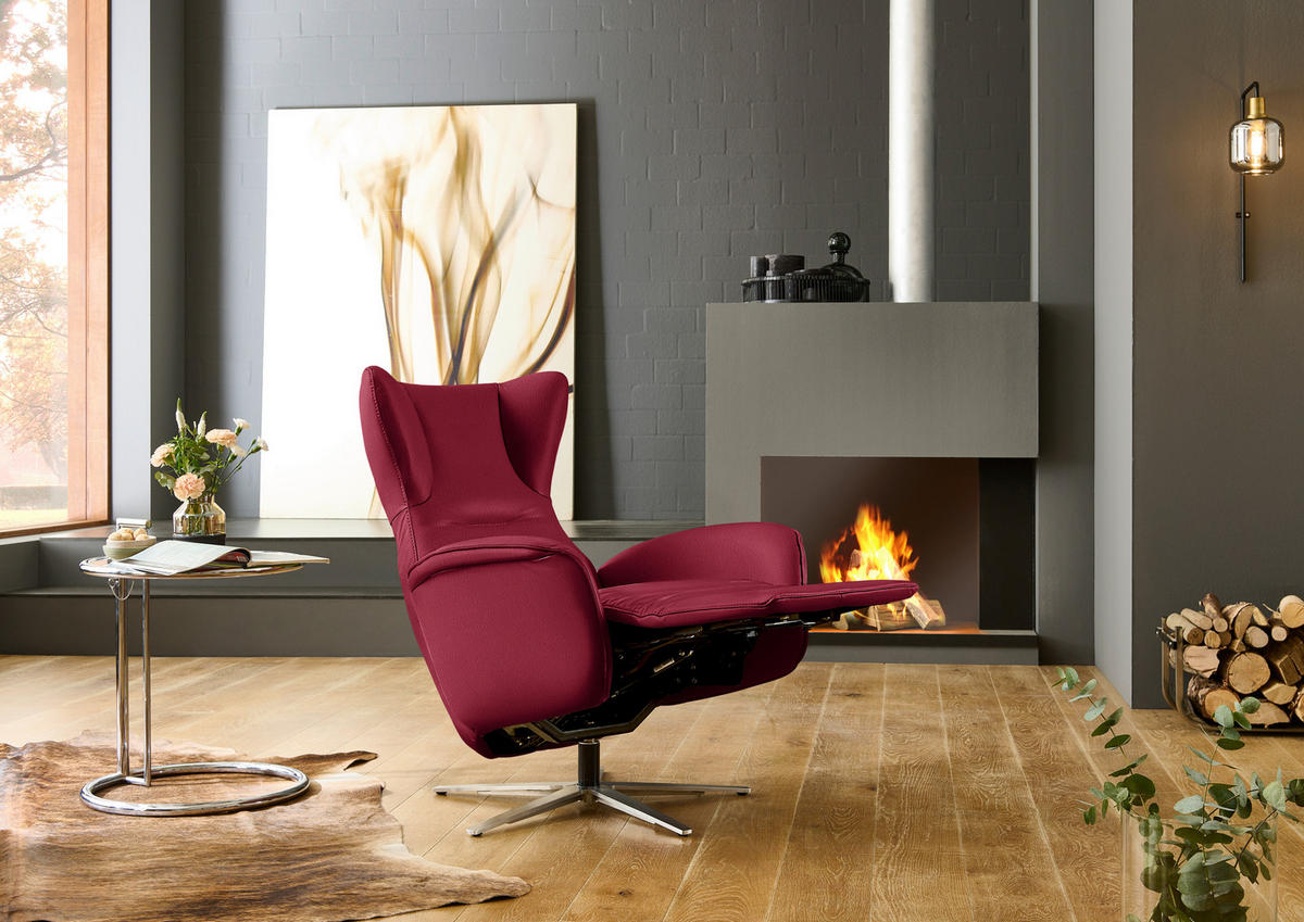 RELAXSESSEL Leder Rot  - Rot/Schwarz, Design, Leder/Metall (75/106/86cm) - Valdera