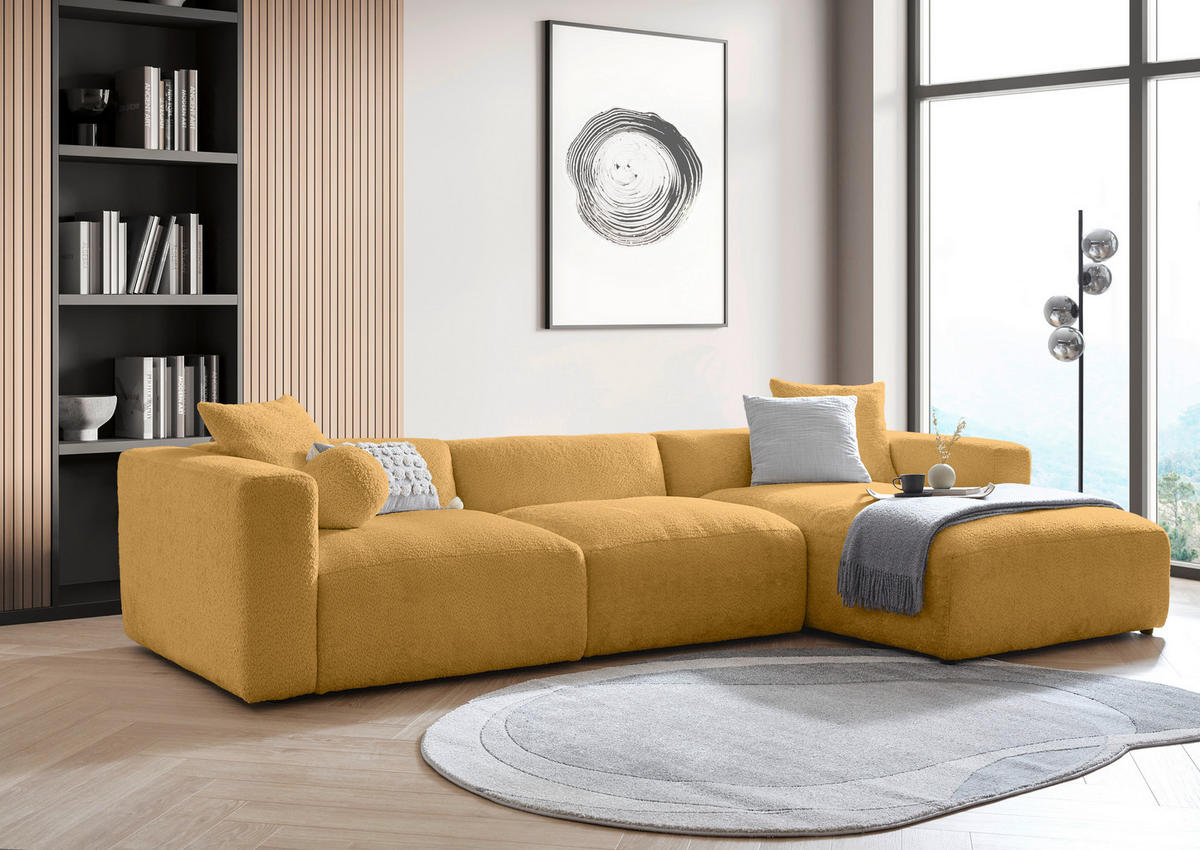 ECKSOFA Senfgelb Chenille  - Senfgelb/Creme, MODERN, Kunststoff/Textil (323/178cm) - Carryhome