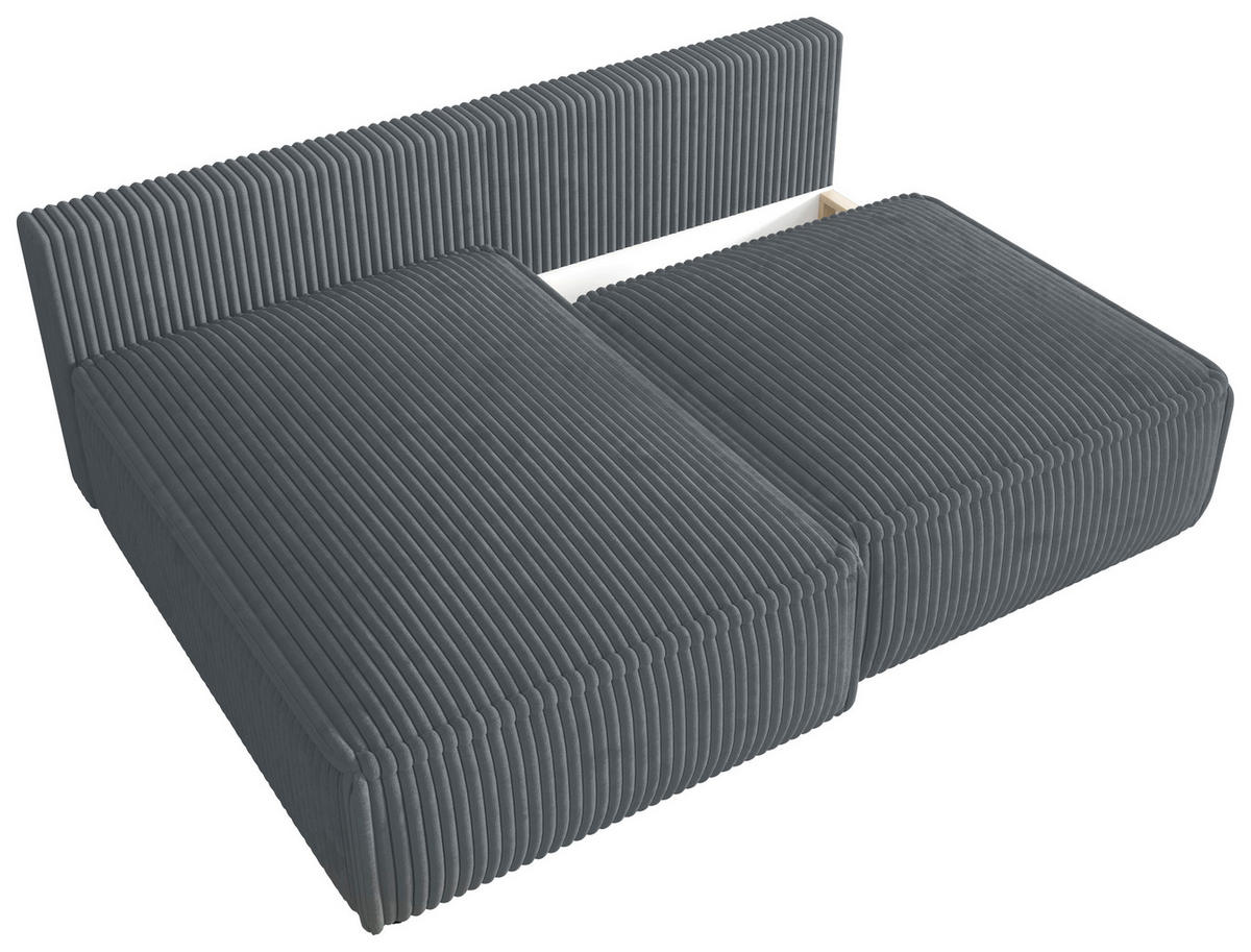 ECKSOFA Grau Cord Zierkissen, Rückenkissen, Schlaffunktion, Rücken echt  - Schwarz/Grau, MODERN, Kunststoff/Textil (153/200cm) - Xora