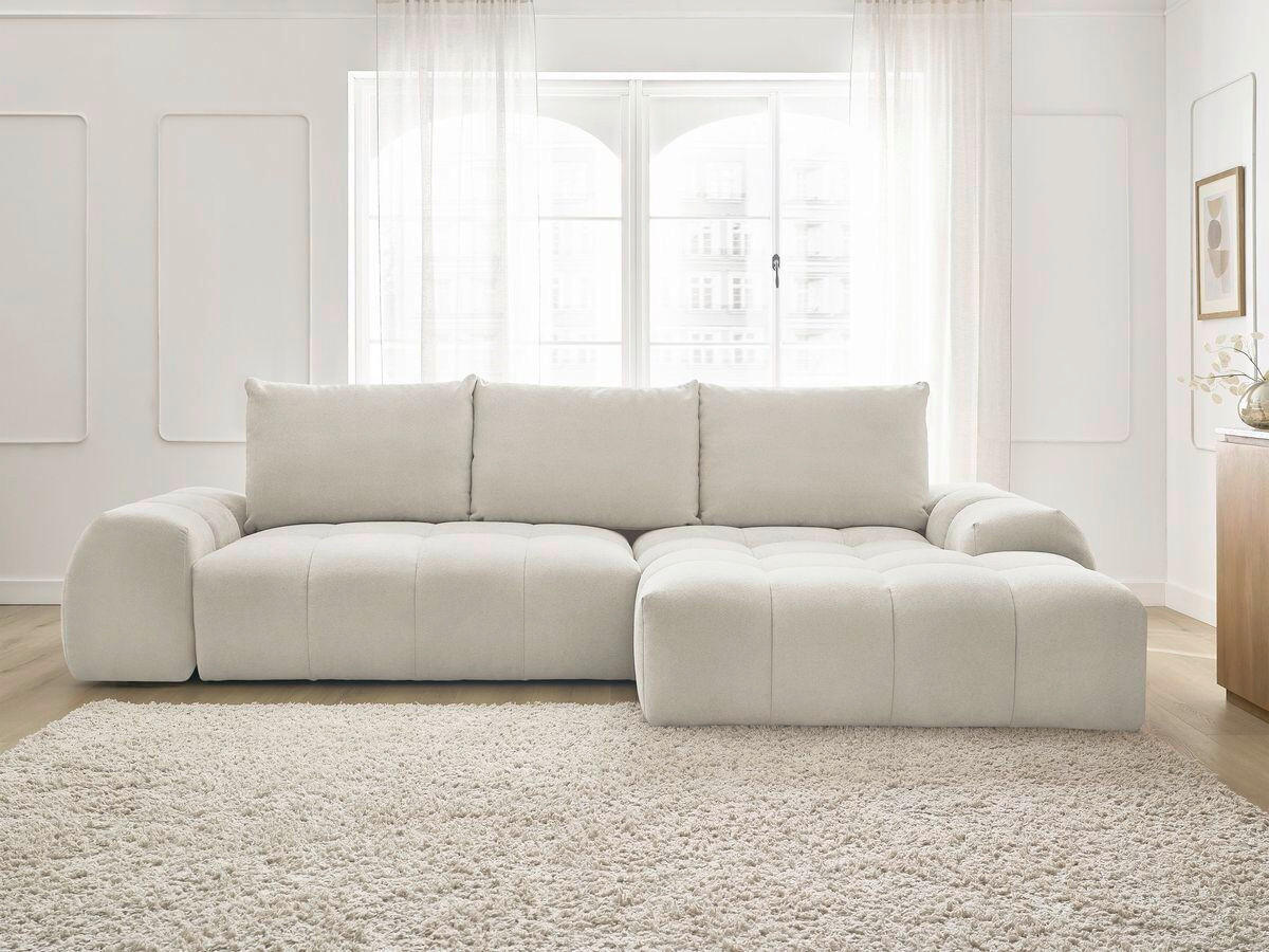 ECKSCHLAFSOFA EVEREST  mit Rücken echt, Armteil links, Armteil rechts Struktur Beige  - Beige/Schwarz, MODERN, Kunststoff/Textil (318/180cm) - Livetastic