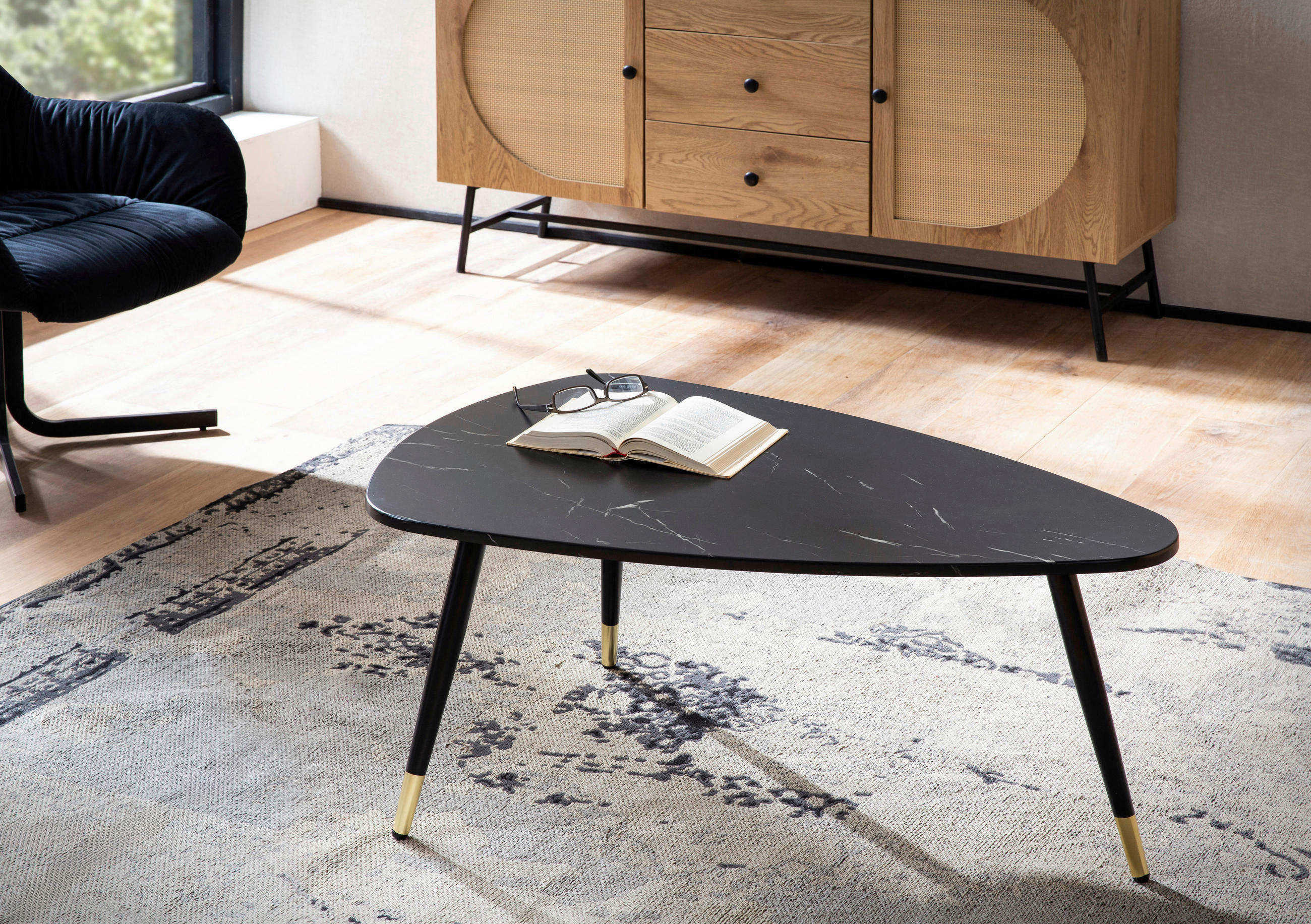 COUCHTISCH 90/60/41 cm organisch Schwarz  - Goldfarben/Schwarz, Design, Holzwerkstoff/Metall (90/60/41cm) - MID.YOU