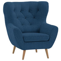 OHRENSESSEL 87/101/95 cm  in Cord Blau  - Blau/Eichefarben, Design, Holz/Textil (87/101/95cm) - Stylife