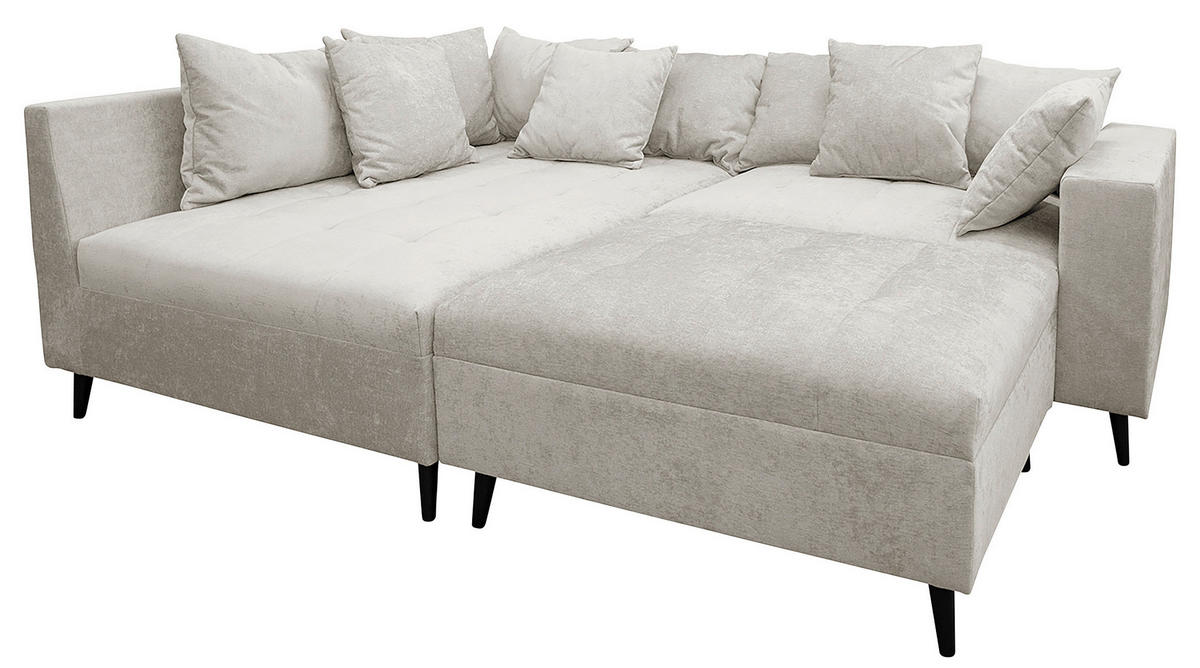 Ecksofa inkl. Hocker in Flachgewebe Hellgrau  - Hellgrau/Schwarz, Design, Holz/Textil (174/247cm) - MID.YOU