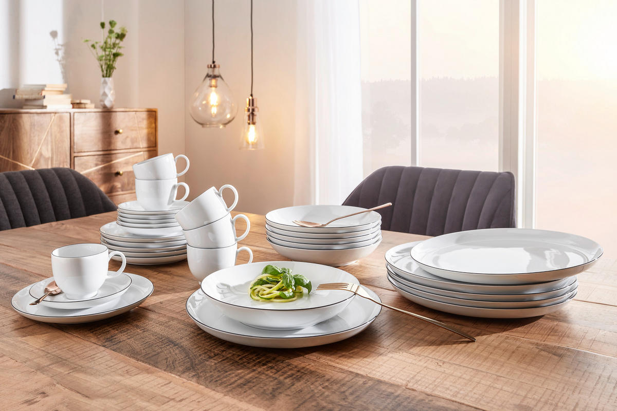 KOMBINOVANÝ SERVIS, 30-dielne, porcelán - čierna/biela, Basics, keramika - Seltmann Weiden