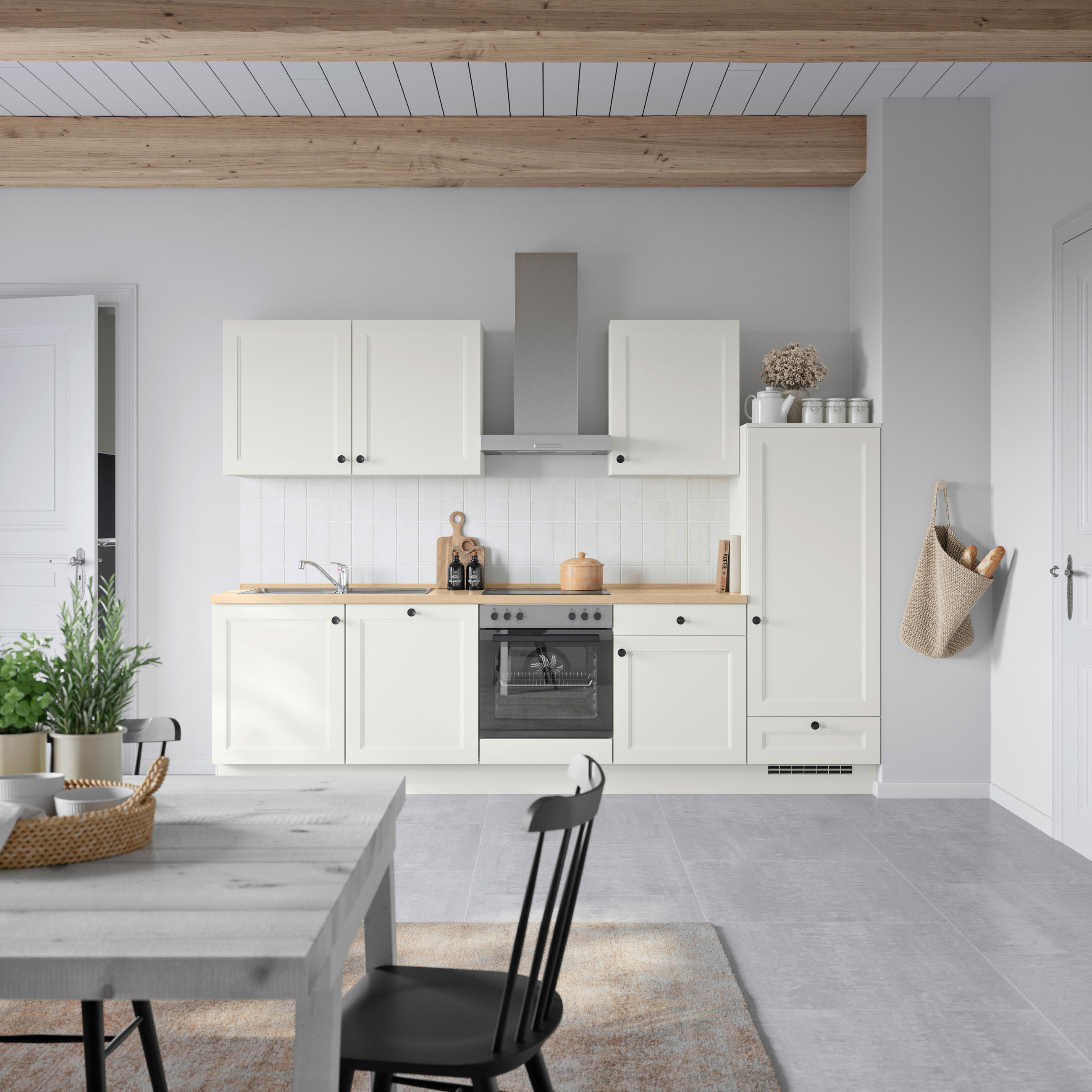 KÜCHENBLOCK 300 cm   in Weiß, Eichefarben  - Eichefarben/Schwarz, MODERN, Holzwerkstoff/Metall (300cm) - Nobilia