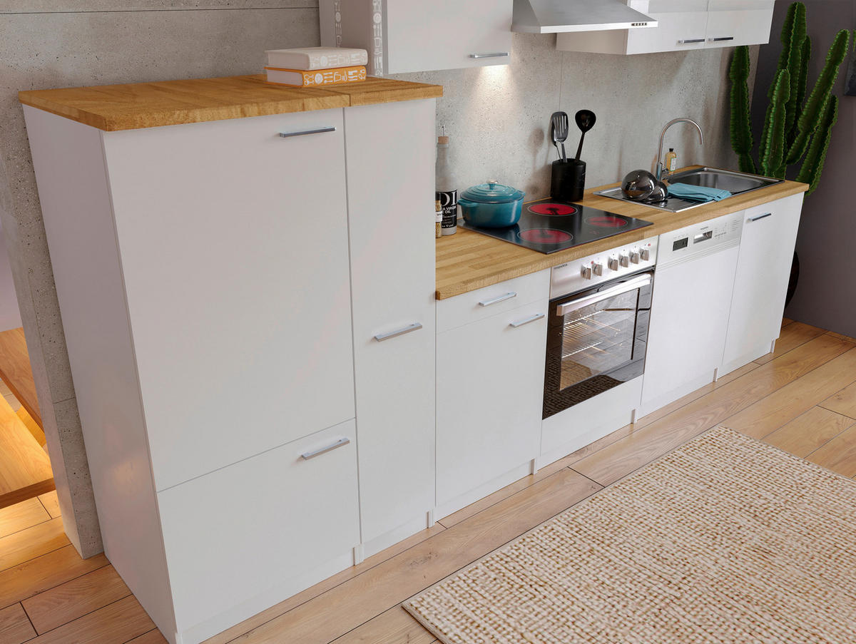 KÜCHENBLOCK 310 cm   in Weiss  - Weiss/Edelstahlfarben, Basics, Holzwerkstoff/Metall (310cm) - Respekta