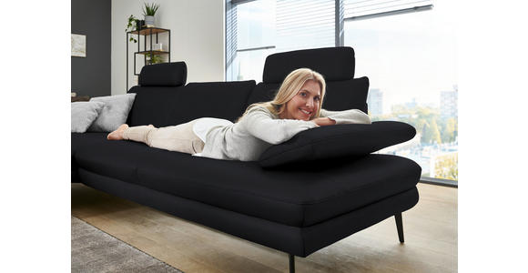 ECKSOFA in Echtleder Anthrazit 180/310 cm - Anthrazit/Schwarz, Design, Leder/Metall (180/310cm) - Dieter Knoll