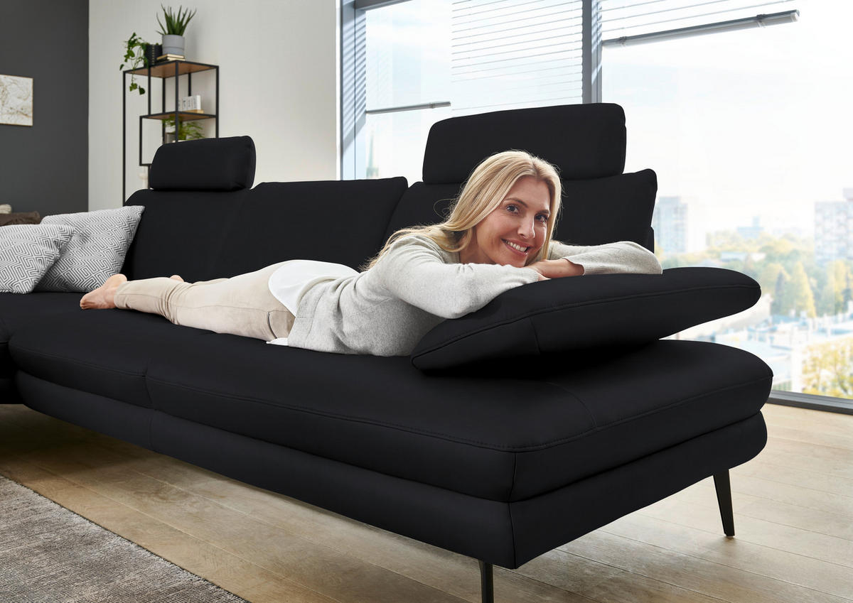 ECKSOFA in Echtleder Anthrazit  180/310 cm  - Anthrazit/Schwarz, Design, Leder/Metall (180/310cm) - Dieter Knoll