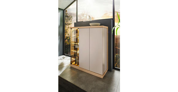 HIGHBOARD Rosa, Eichefarben, Beige  117/128/38 cm  - Eichefarben/Beige, Design, Glas/Holz (117/128/38cm) - Belluti
