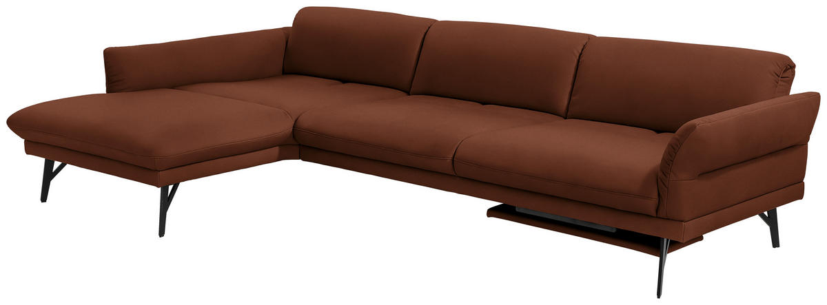 ECKSOFA in Echtleder Hellbraun  173/308 cm  - Hellbraun/Anthrazit, Design, Leder/Metall (173/308cm) - Joop!