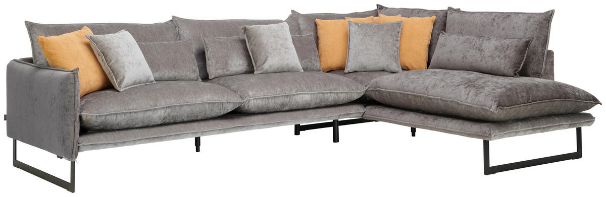 ECKSOFA in Flachgewebe Taupe  - Taupe/Schwarz, Design, Textil/Metall (310/210cm) - Livetastic