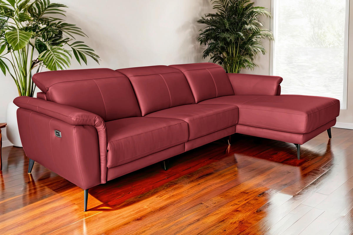 ECKSOFA Rot Echtleder  - Rot/Schwarz, MODERN, Leder/Holz (276/174cm) - Livetastic