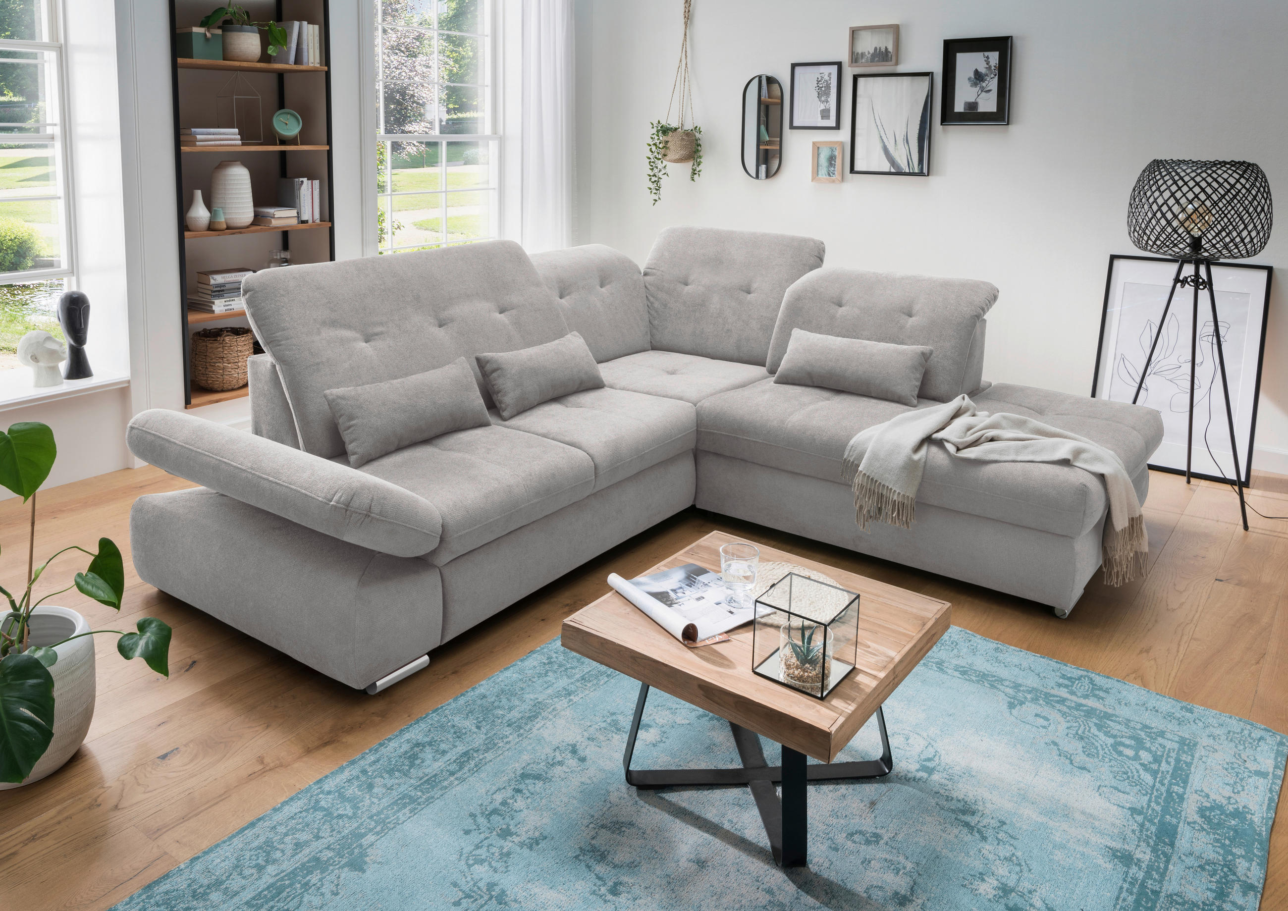 ECKSOFA in Chenille Grau  - Chromfarben/Grau, Modern, Textil/Metall (280/254cm) - Livetastic