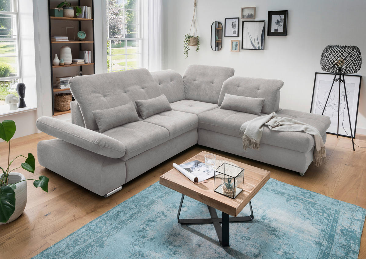 ECKSOFA in Chenille Grau  - Chromfarben/Grau, Modern, Textil/Metall (280/254cm) - Livetastic