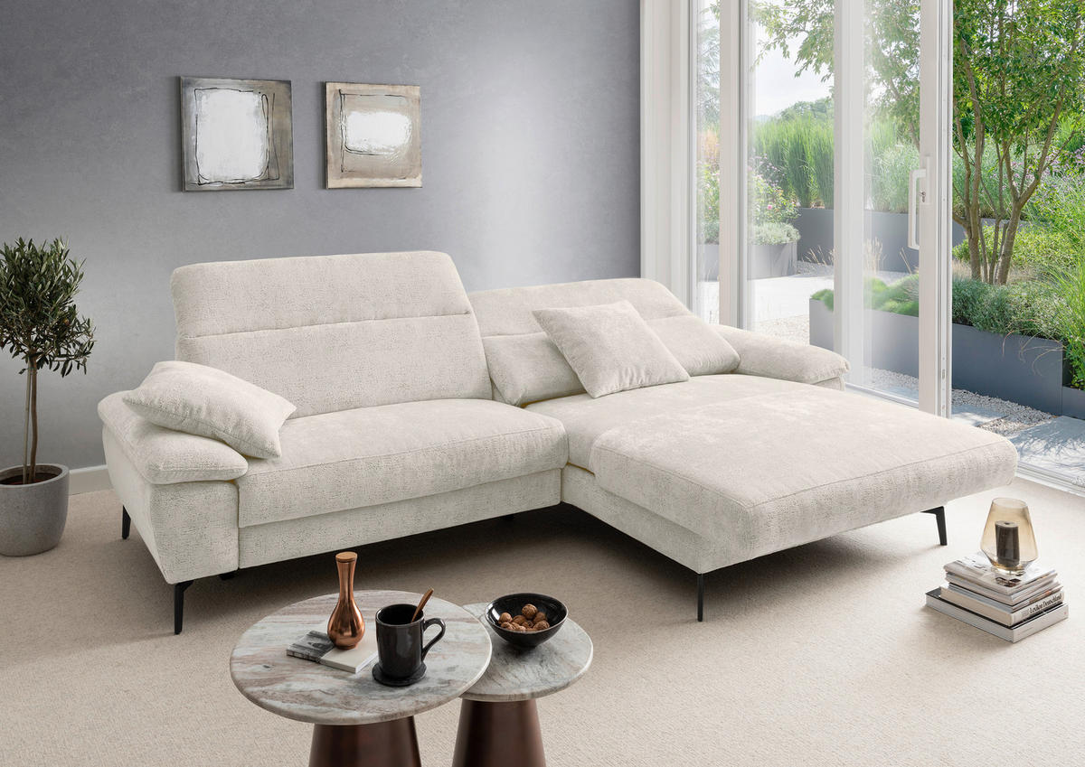 ECKSOFA Chenille Creme  - Creme/Schwarz, Konventionell, Textil/Metall (300/178cm) - Livetastic