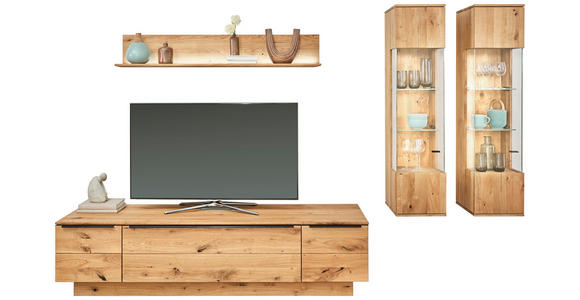 WOHNWAND  in Eichefarben  320/200,8/53,7 cm  - Eichefarben/Schwarz, Natur, Glas/Holz (320/200,8/53,7cm) - Valnatura