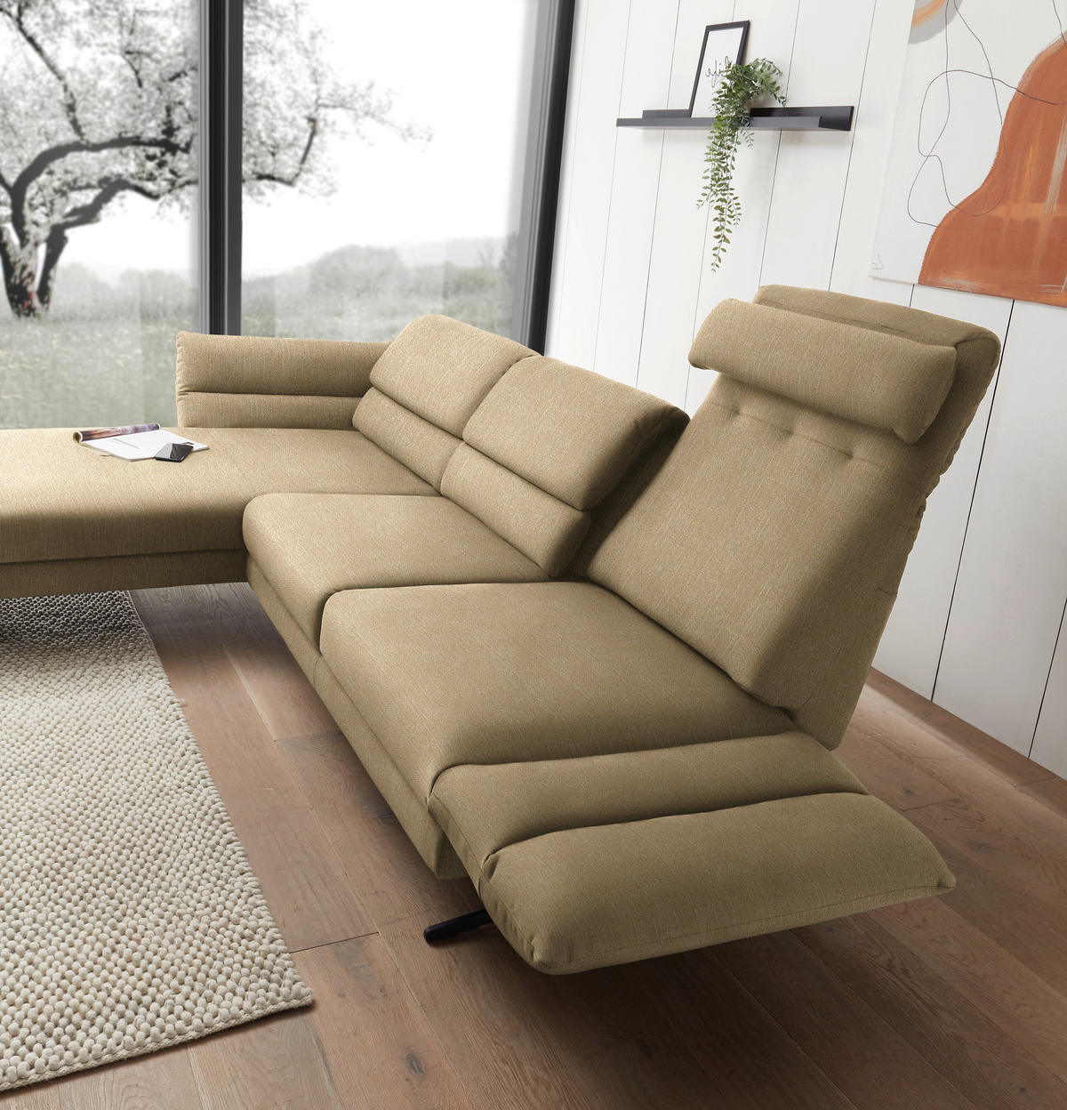 ECKSOFA in Flachgewebe Senfgelb  - Senfgelb/Schwarz, Design, Textil/Metall (176-217/279-327cm) - Dieter Knoll