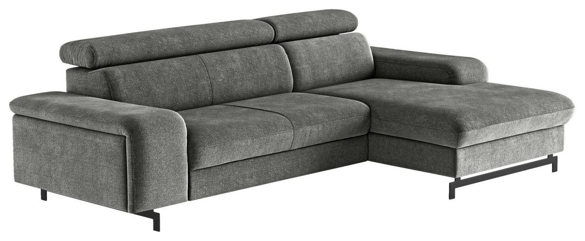 ECKSOFA in Chenille Grau  - Schwarz/Grau, Textil/Metall (267/165cm) - MID.YOU