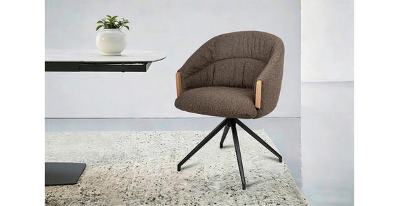 ARMLEHNSTUHL  Sitzfläche 360° drehbar, automatische Rückholfunktion Leinenoptik  - Schwarz/Braun, Design, Holz/Textil (61/84/62cm) - Valnatura
