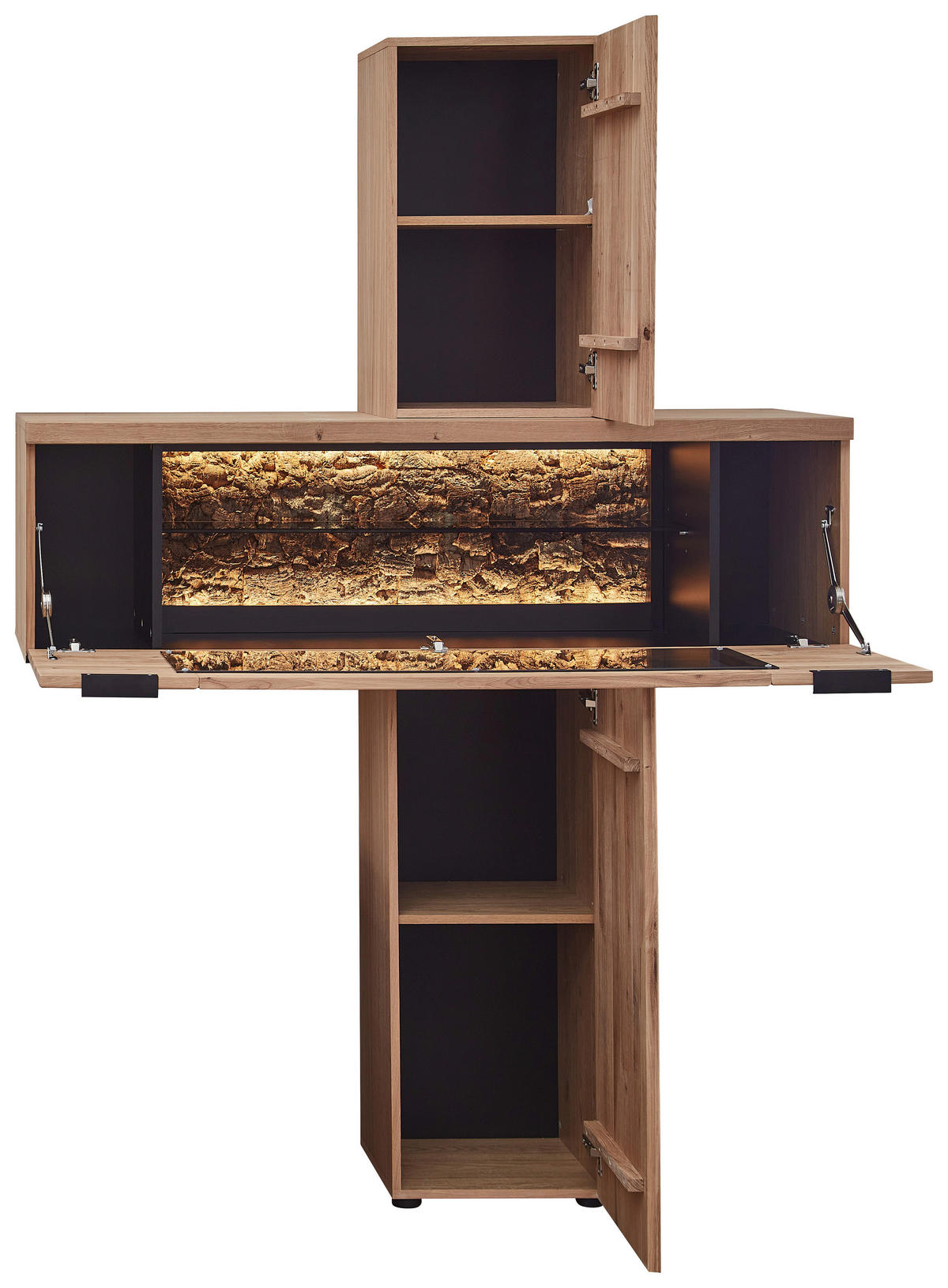 REGÁLOVÝ DÍL, černá, divoký dub, divoký dub, korek, 140/203/42 cm - divoký dub/černá, Natur, kov/dřevo (140/203/42cm) - Linea Natura