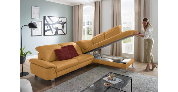 ECKSOFA in Echtleder Senfgelb  - Edelstahlfarben/Senfgelb, Design, Leder/Metall (309/233cm) - Dieter Knoll