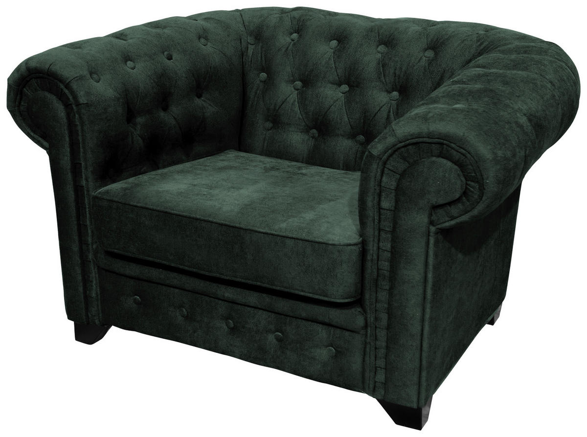 CHESTERFIELD-SESSEL - Dunkelgrün/Schwarz, KONVENTIONELL, Holz/Holzwerkstoff (91/72/92cm) - Livetastic