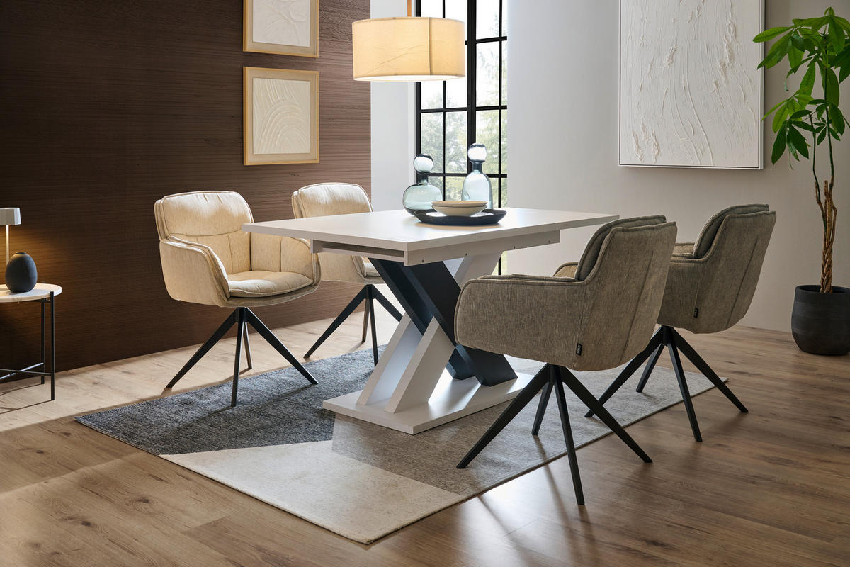 MATBORD svart, vit rektangulär  utdragbar  - vit/svart, Modern, trämaterial (140-180/90/76cm) - Carryhome