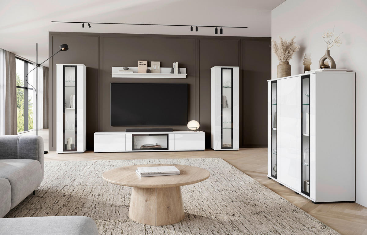 HIGHBOARD  in 120/121,9/39,5 cm  - Weiß Hochglanz/Schwarz, Design, Glas/Holzwerkstoff (120/121,9/39,5cm) - Livetastic