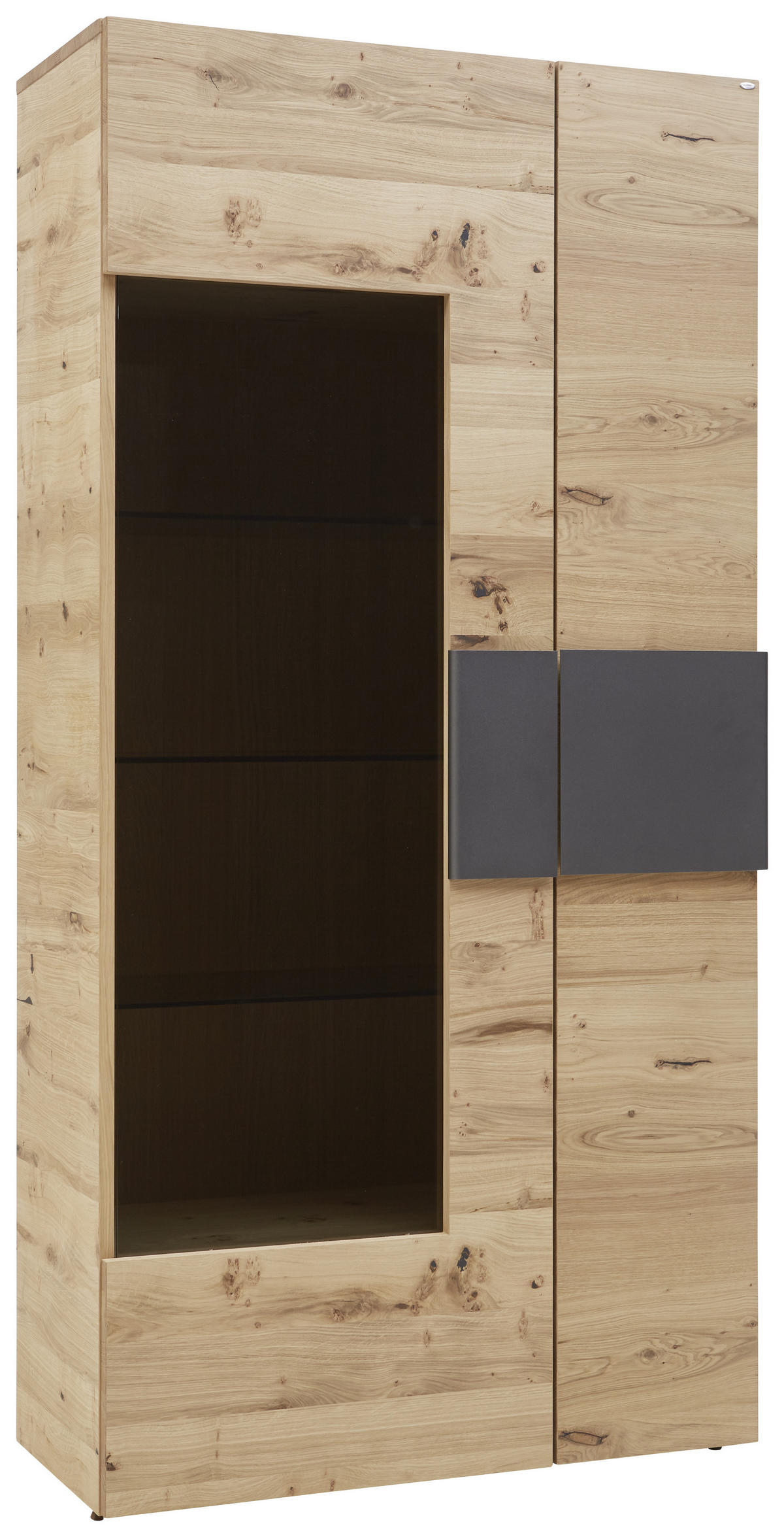 VITRINE in furniert, mehrschichtige Massivholzplatte (Tischlerplatte) Wildeiche Anthrazit, Eichefarben  - Eichefarben/Anthrazit, Natur, Glas/Holz (97,2/194/43,5cm) - Voglauer