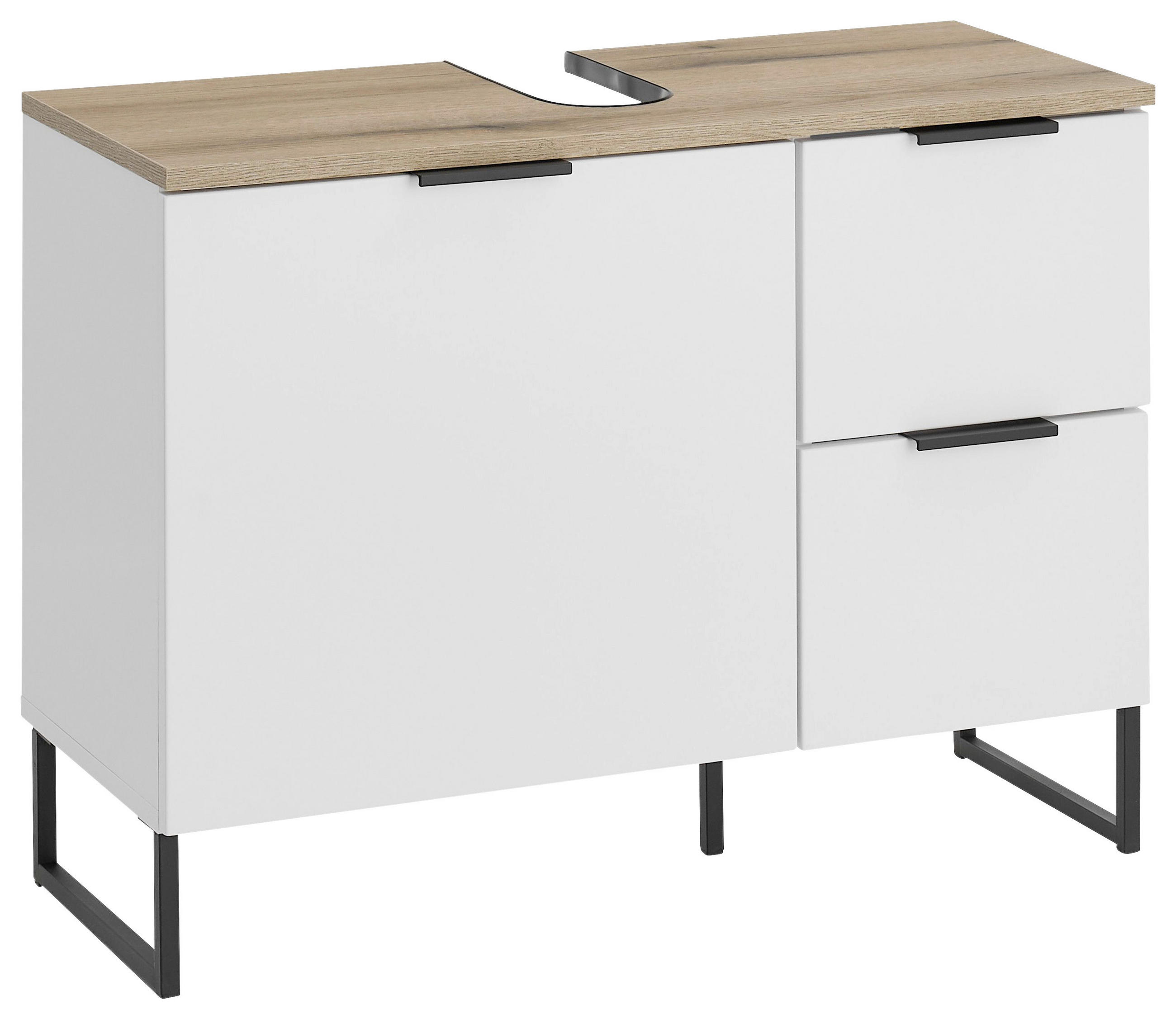 WASCHBECKENUNTERSCHRANK 80/60/35 cm  - Eichefarben/Schwarz, KONVENTIONELL, Holzwerkstoff/Metall (80/60/35cm) - home24