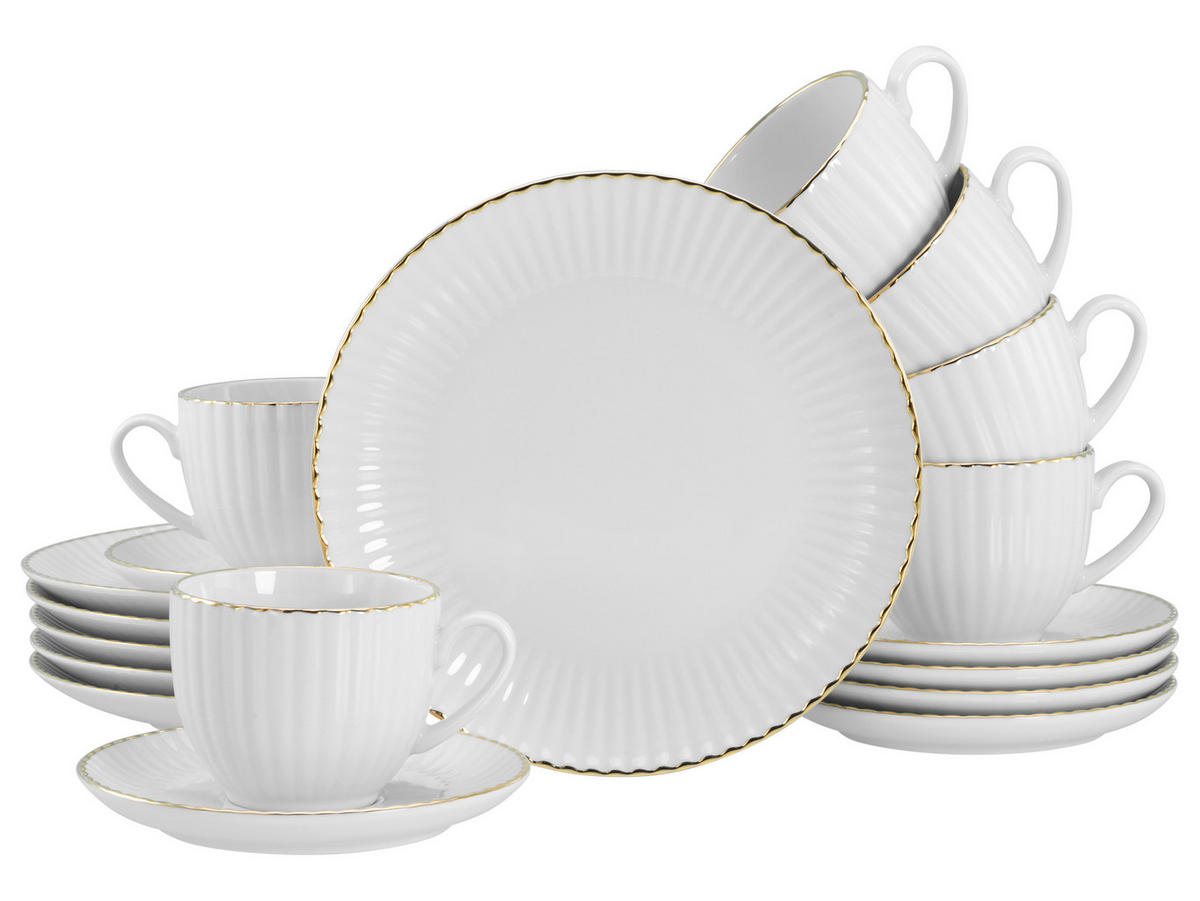 KAFFEESERVICE Weiß, Goldfarben Allegra Goldband 18-teilig  - Goldfarben/Weiß, Basics, Keramik - Creatable