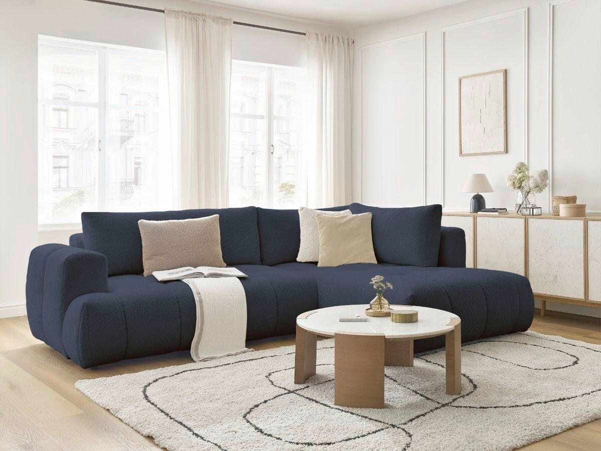 ECKSCHLAFSOFA FUJI Bouclé Dunkelblau  inkl.  - Schwarz/Dunkelblau, MODERN, Kunststoff/Textil (282/204cm)