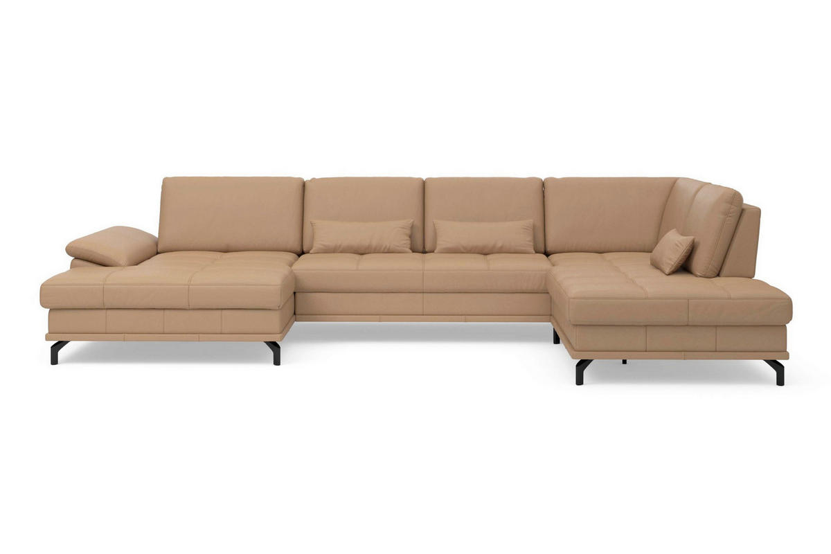 SEDACÍ SOUPRAVA, kůže, cappuccino - černá/cappuccino, Basics, kov/textil (176/363/223cm) - Sit & More