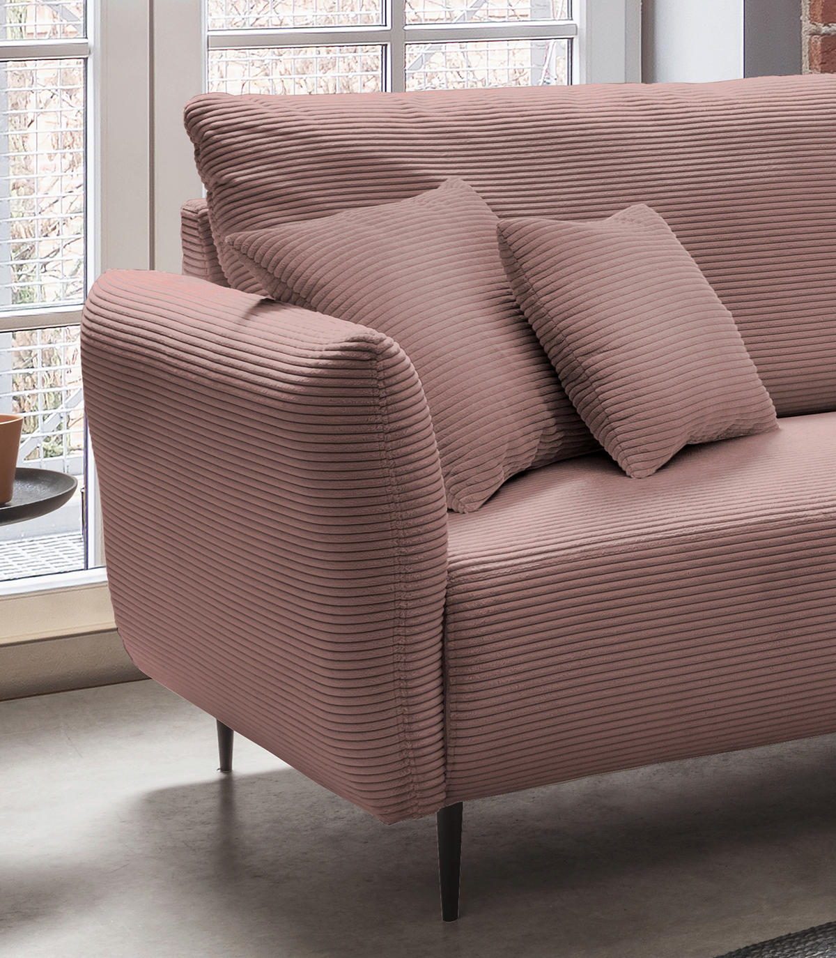 ECKSOFA Rosa Cord  - Schwarz/Rosa, Design, Textil/Metall (256/256cm) - Livetastic